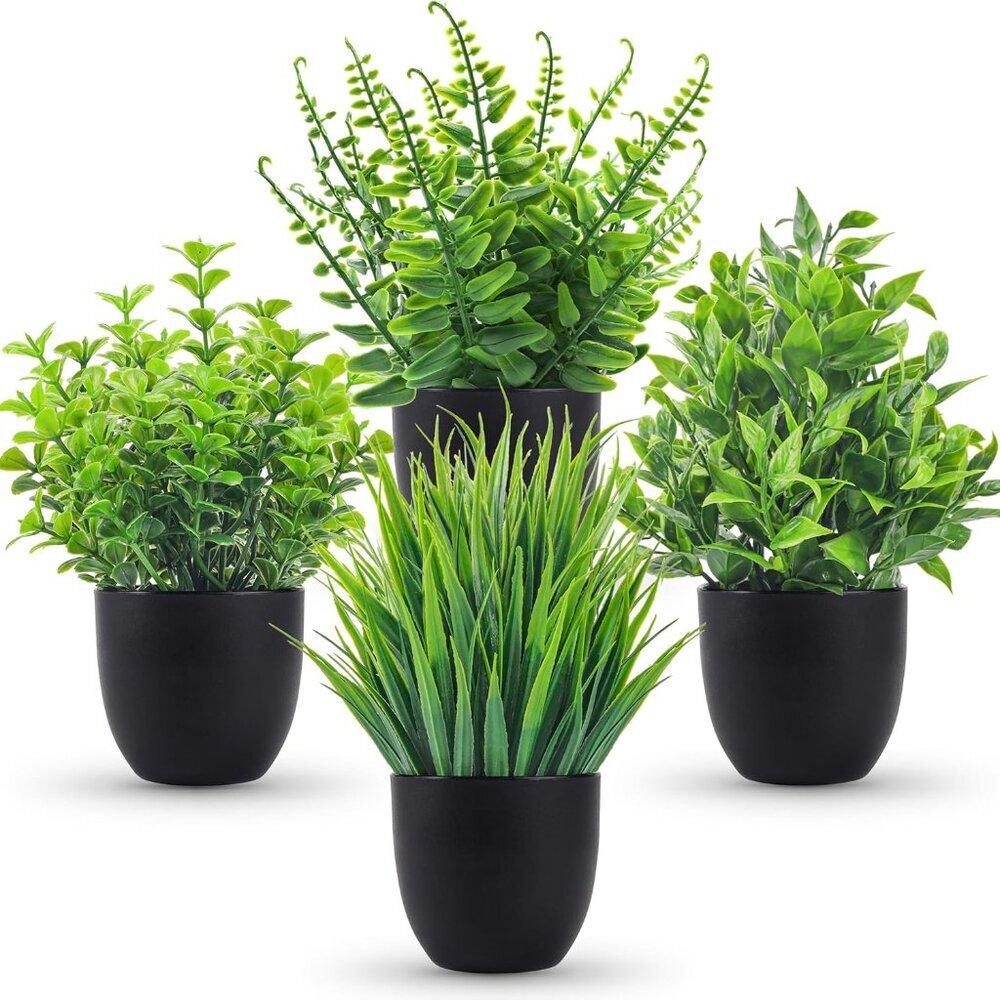 Fake Plants 4 Packs Artificial Plants Small Faux Plants Black Bathroom Accessori